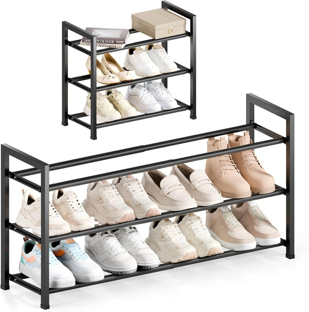 3 Tier Expandable Shoe Rack for Closet, Black