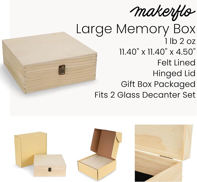 makerflo Large Black Pine Wood Memory Box - Image 7