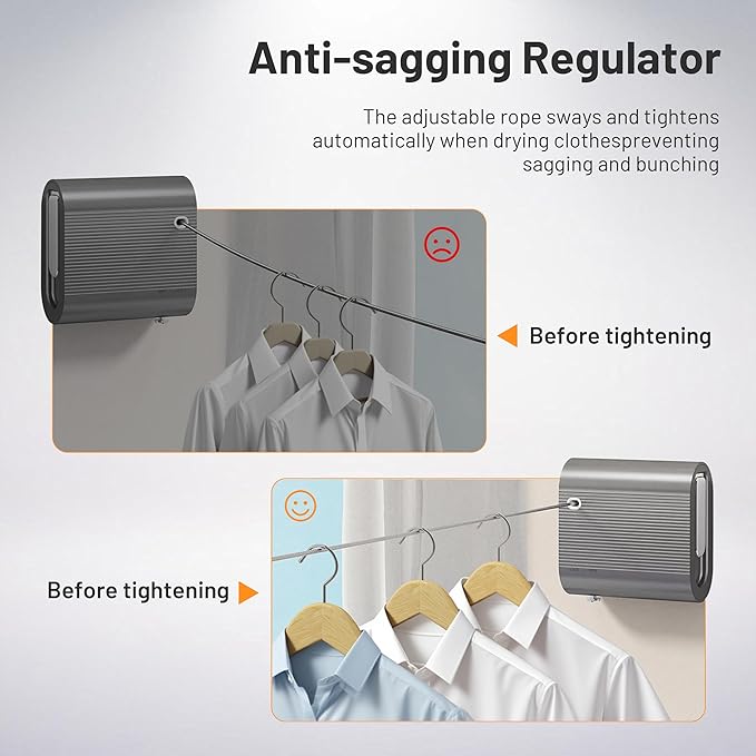 Retractable Clothesline Indoor Outdoor, Non-Sagging Clothes Line Retracting - Image 4