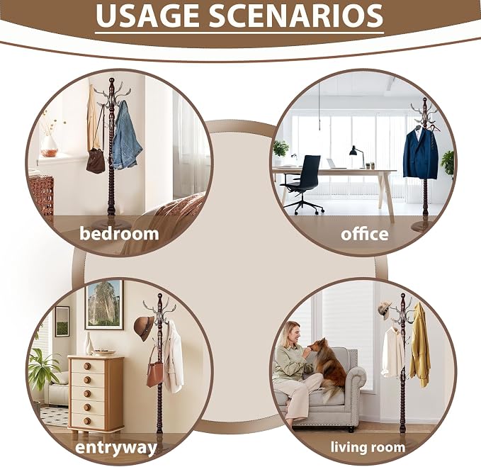 Solid Wooden Coat Rack Stand, Coat Racks Freestanding - Image 7