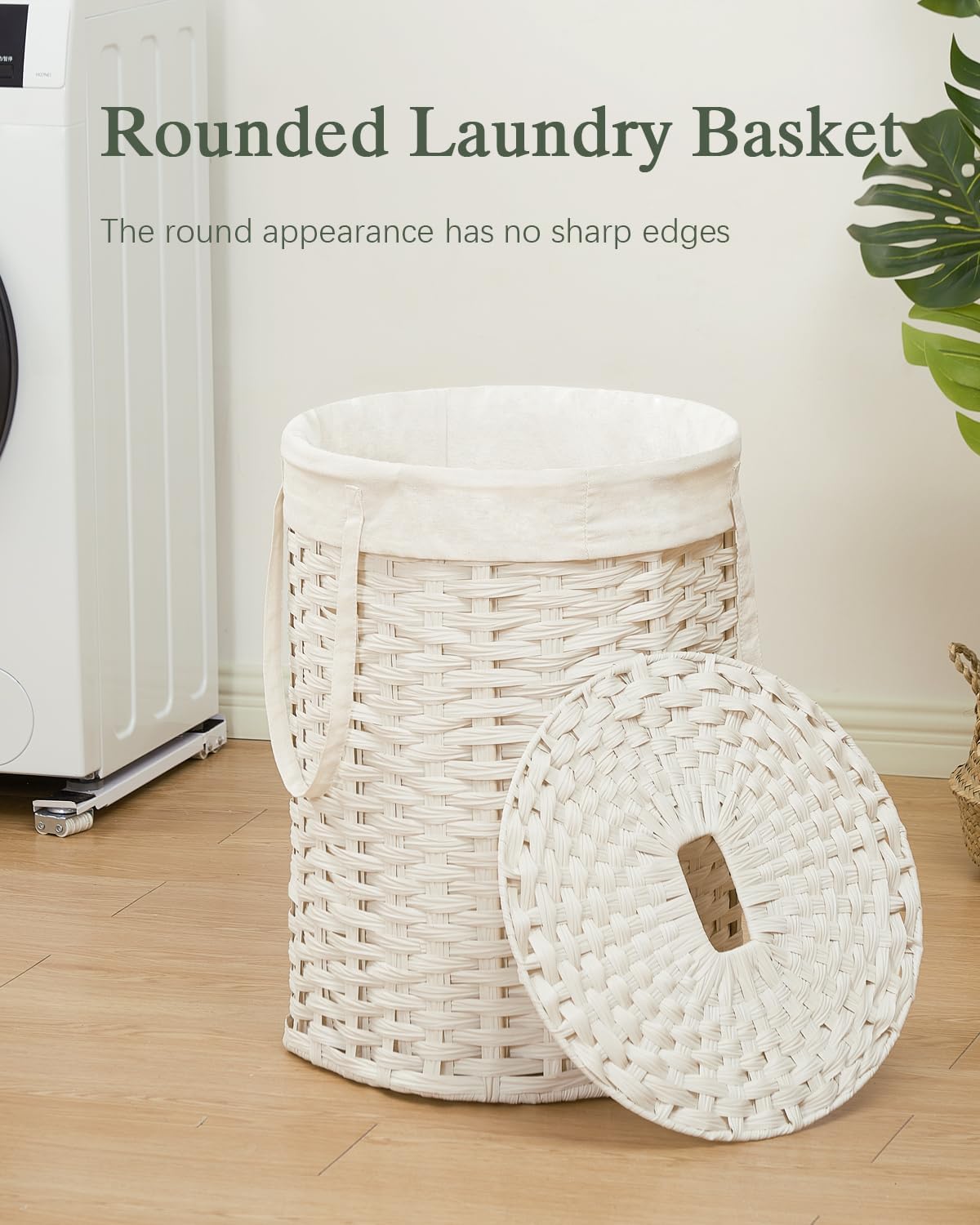 Laundry Hamper with Lid Laundry Basket with Lid 72L, White