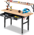 Work Bench with Shelf Bracket 60 Inch Heavy Duty Rubberwood Tabletop Workbench by ENJOYWOOD