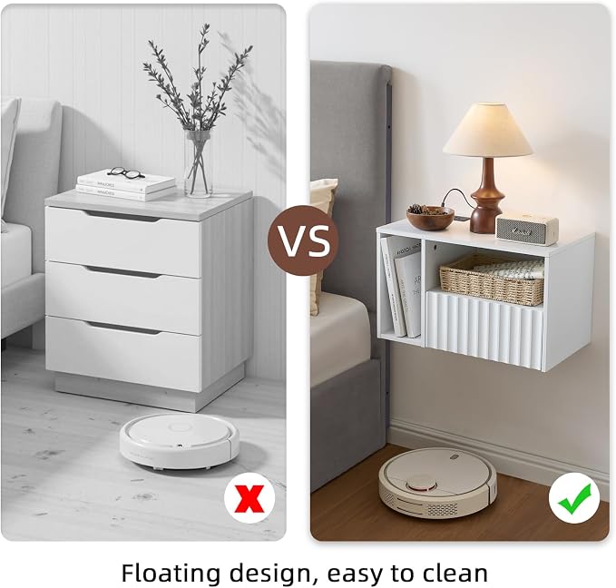 Modern Matte White Fluted Floating Nightstand - Image 4