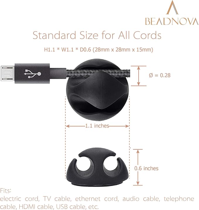 BEADNOVA Cable Clips Cord Organizer Cable Management Wire Cord Holder 2 Slots - Image 3