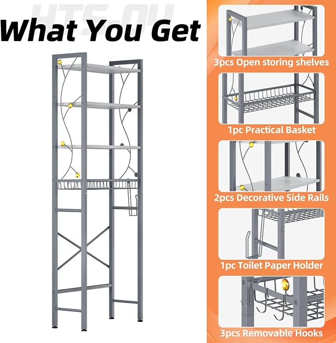 Over-The-Toilet Storage Rack, 4-Tier Bathroom Organizer Shelf Over Toilet - Image 6