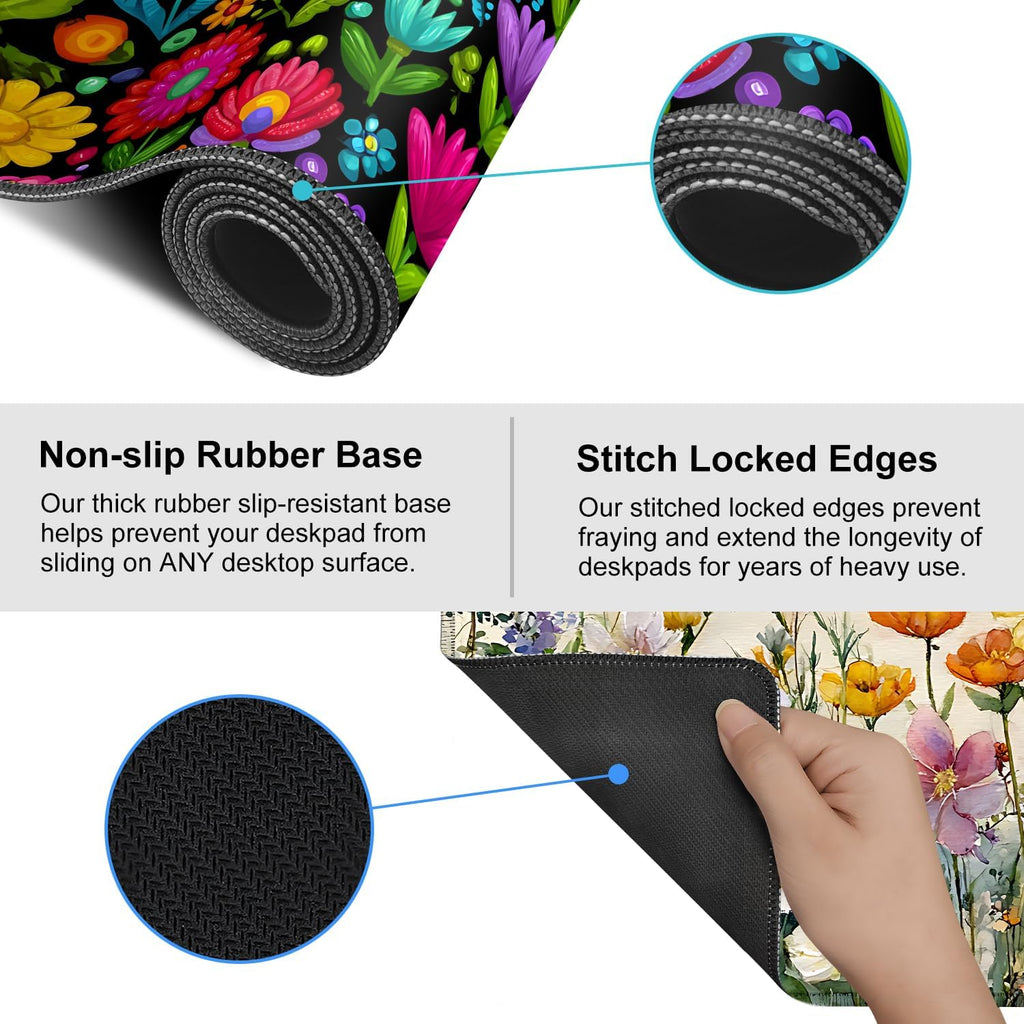 Folk Art Floral Mouse Pad – Large Extended Desk Mat 35.43 x 15.75 in