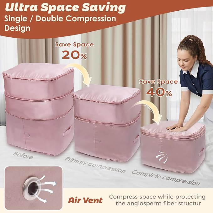Ultra Space Saving Self Compression Organizers, 2 Pack Double Zipper - Image 2