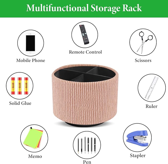 Round Leather Art Supply Organizer, Remote Control Holder, 360 Degree Spinning - Image 5