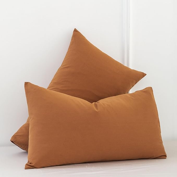 MooMee Bedding Pillowcases Pack of 2 100% Washed Cotton Linen Like Textured - Image 3