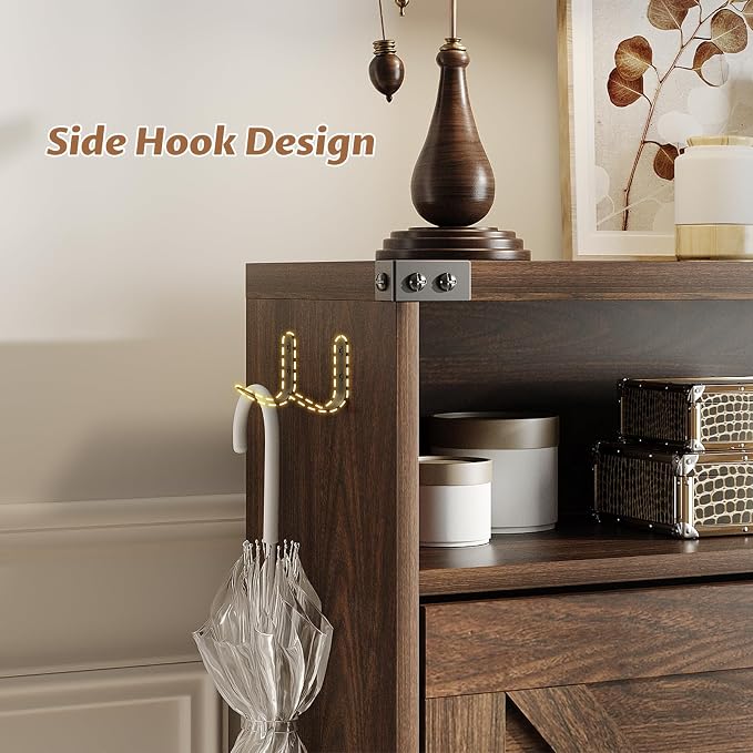 Shoe Cabinet with 2 Flip Drawers & Open Storage, Farmhouse Shoe Storage Cabinet - Image 7