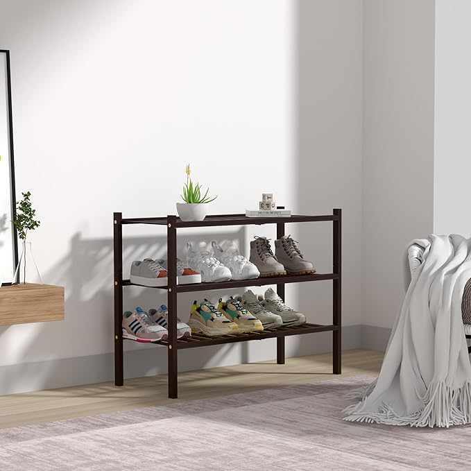 3 Tier Bamboo Shoe Rack for Closet Free Standing Wood Shoe Shelf for Entryway - Image 7