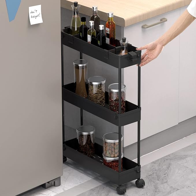 SPACELEAD Slim Storage Cart 3 Tier, Bathroom Organizer Rolling Utility - Image 2