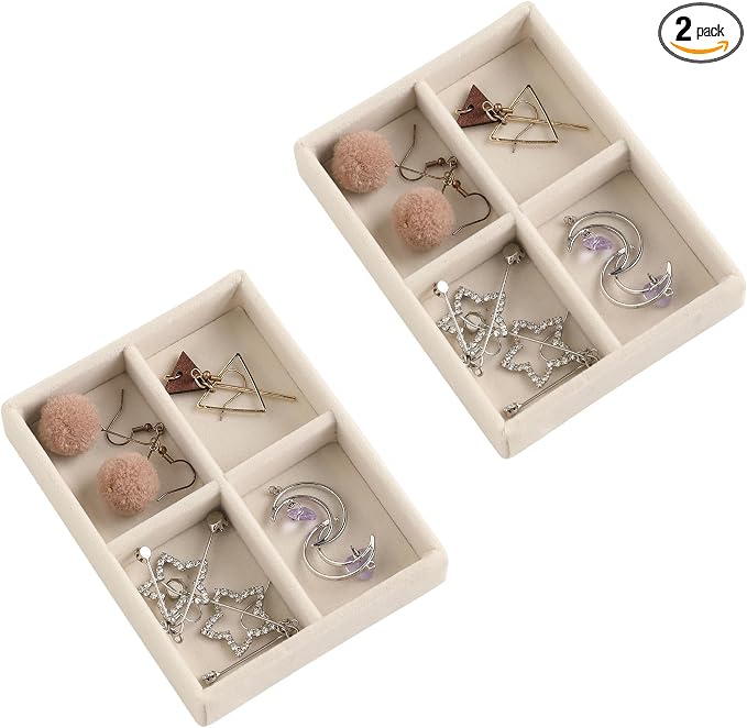 Frebeauty Small Jewelry Tray Set, Stackable Velvet Jewelry Organizer Tray by Frebeauty