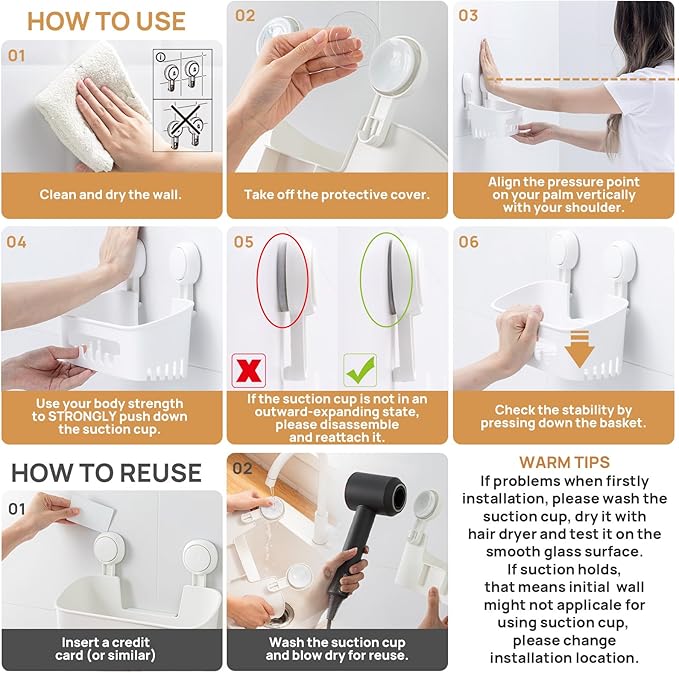 LEVERLOC Shower Caddy Suction Cup, Shower Organizer Removable Bathroom Shelf - Image 3