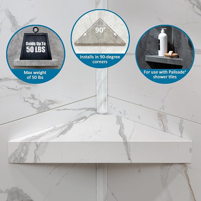 Palisade Vinyl Waterproof Corner Shower Shelf in Louvre Granite - Image 7