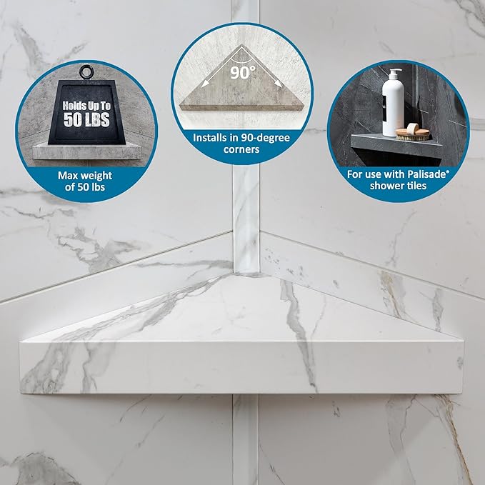 Palisade Vinyl Waterproof Corner Shower Shelf in Dusty Pearl - Image 7