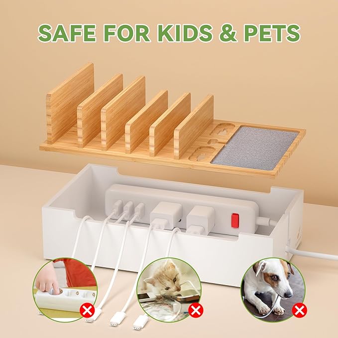 Pezin & Hulin Bamboo Cable Management Box, Wire Organizers - Image 5