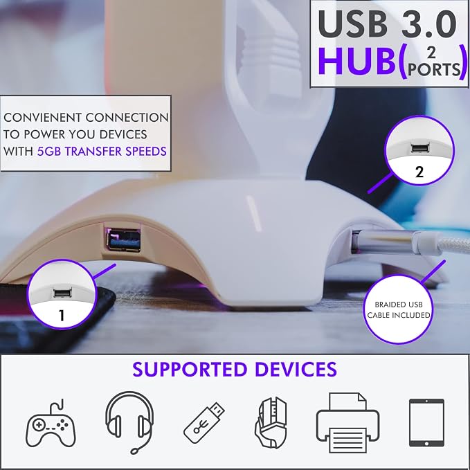 Tilted Nation Gaming Headphone Stand | RGB Headset Stand White | Headset Holder - Image 5