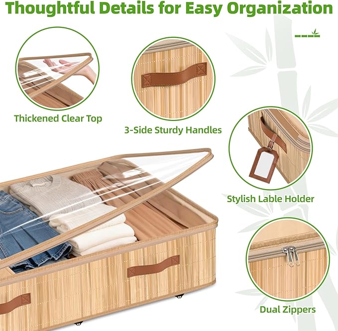 Livole 2 Pack Bamboo Under Bed Storage - Image 5