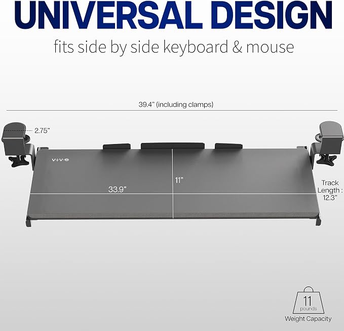 VIVO Extra Long Clamp-on Computer Keyboard and Mouse Under Desk Slider Tray - Image 3