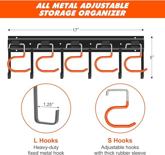 34'' All Metal Garden Tool Organizer Wall Mount Garage Organizers and Storage - Image 2