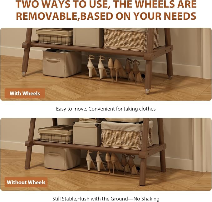 Solid Wood Clothing Rack, Rolling Clothes Rack - Image 5
