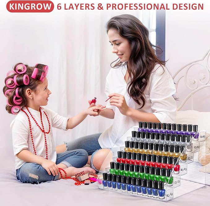 KINGROW Nail Polish Organizer Holder Rack 6 Layers Acrylic Display Rack - Image 4