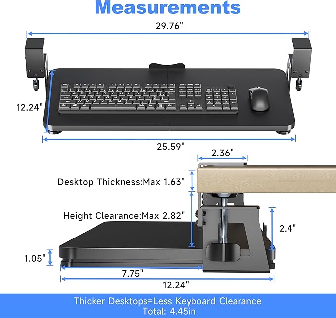Keyboard Tray Under Desk Large C-Clamp 25.6” x 11.8” Slide-Out Platform - Image 6