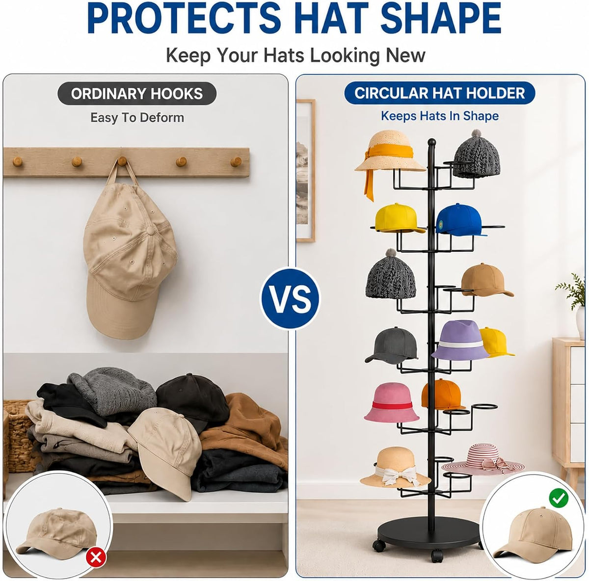 Hat Rack Stand 30-Hooks, Hat Display Stand Metal