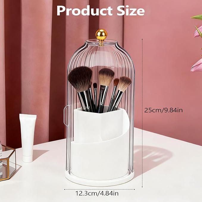 Toothbrush Holder with Cover, 360 Rotating Dust-proof Toothbrush Holder 3 Slots - Image 2