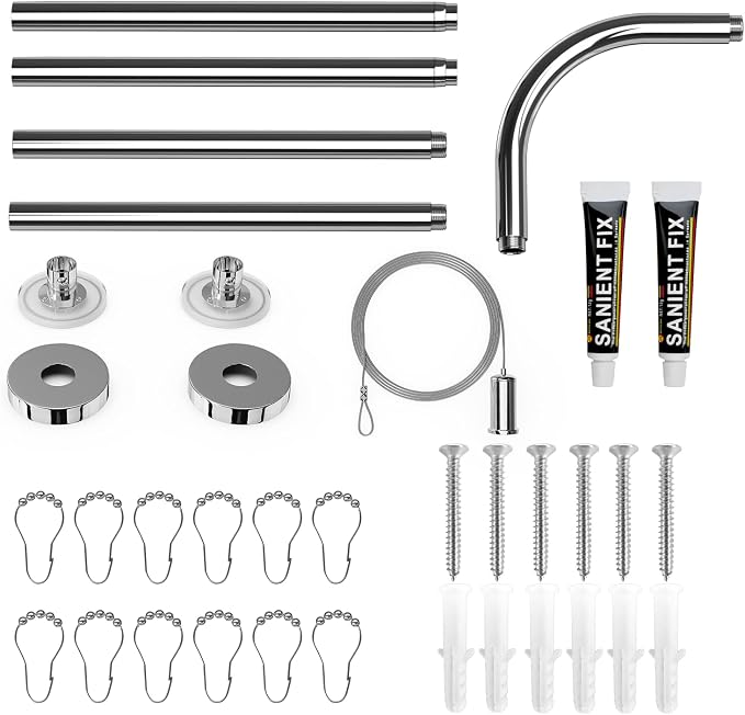 Stretchable 304 Stainless L Shaped Bathroom Bathtub Corner Shower Curtain Rod - Image 8