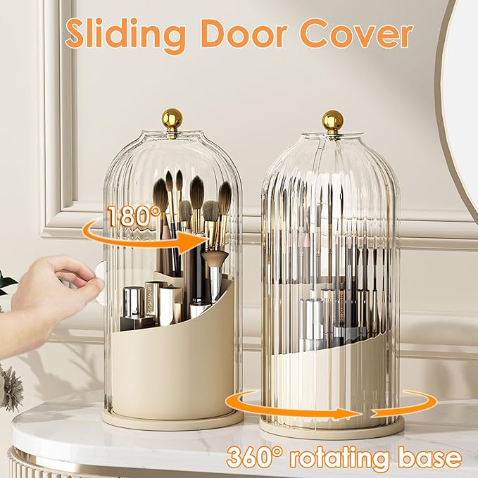 Makeup Brush Holder with Lid 360 Rotating Clear Dustproof Make Up Organizers - Image 2
