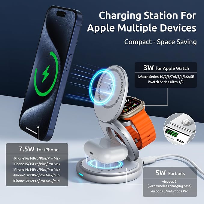 3 in 1 Charging Station for Apple Magsafe Travel Charger for Multiple Devices - Image 3