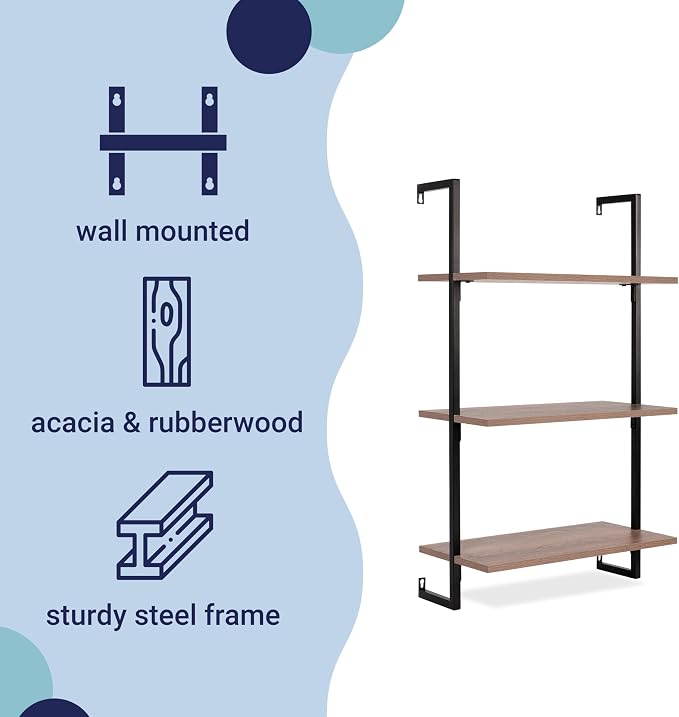 happimess MSH1000C Madera 40.55" Classic Industrial 3-Shelf Wood Wall-Mounted - Image 4