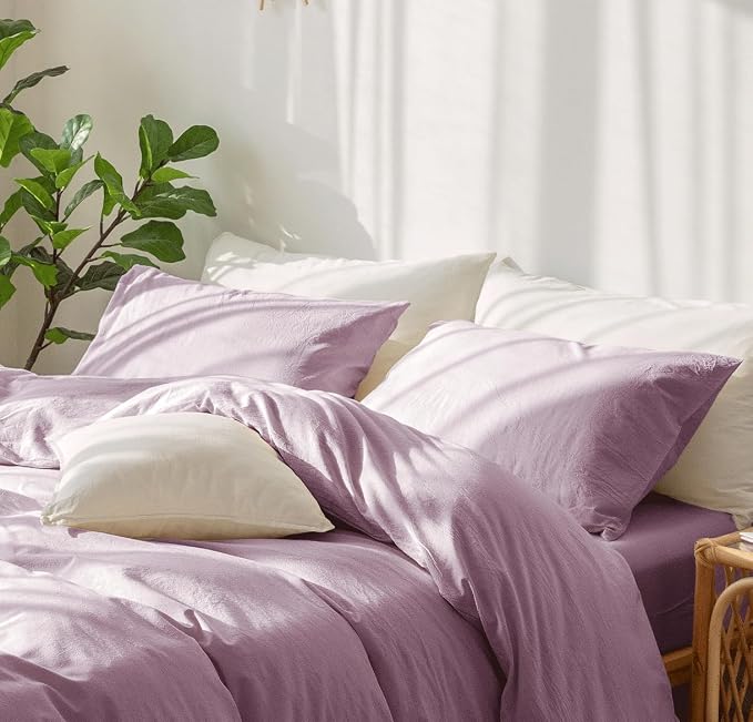 MooMee Bedding Pillowcases Pack of 2 100% Washed Cotton Linen Like Textured - Image 5
