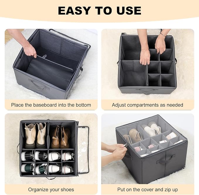 Fabric Shoe Organizer for Closet, Foldable Shoe Storage Bins - Image 3