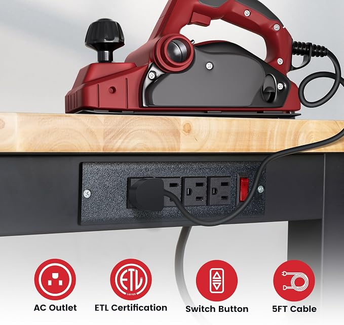 48 Inch Work Table for Garage Adjustable Height Rubber Wood Tabletop Workbench - Image 4