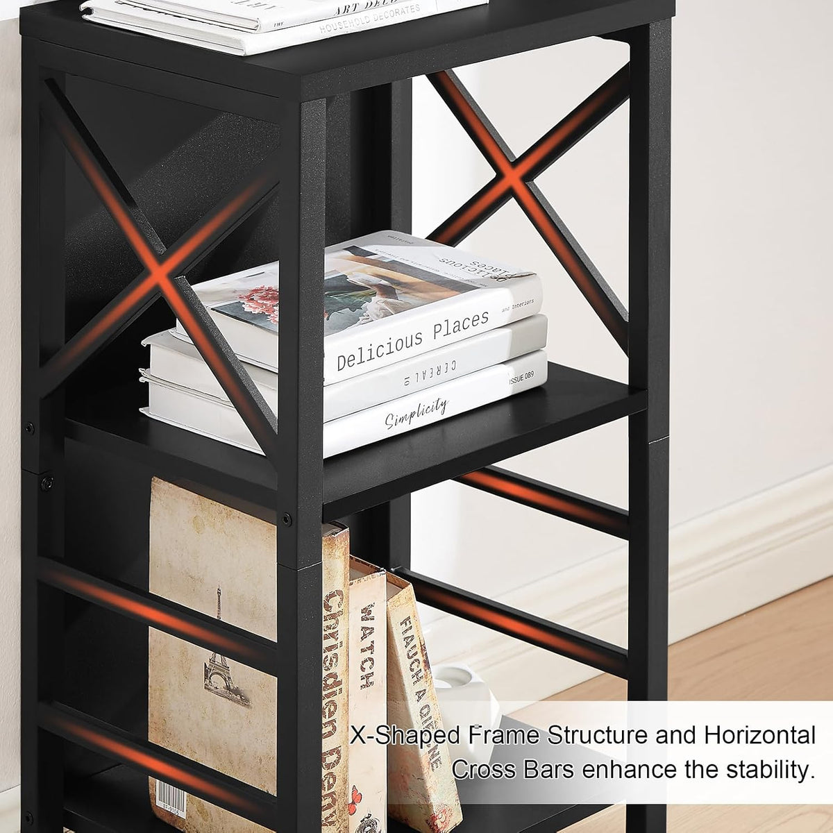 Small Bookshelf,3 Tier Industrial Bookcase with Metal Frame and