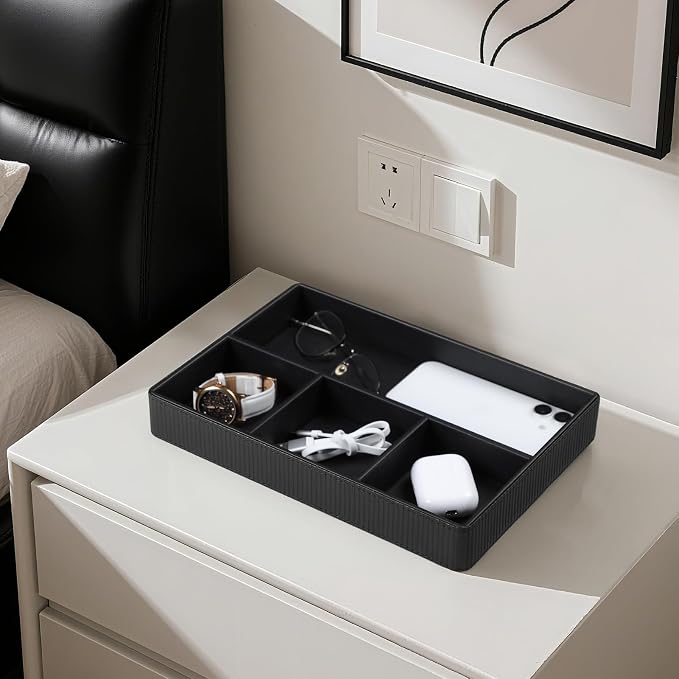 PU Leather Valet Tray, Decorative Trinket Vanity Desk Drawer Organizer Tray - Image 2