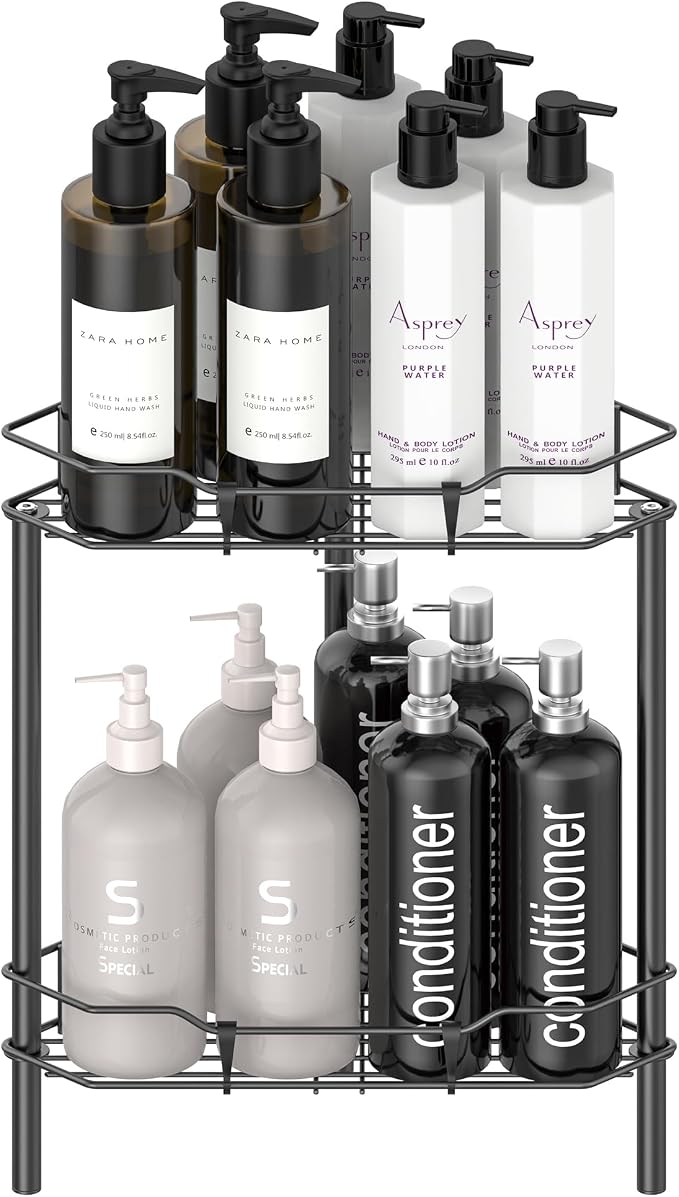 2 Tier Floor Standing Corner Shower Caddy Organizer Shelf by HuggieGems