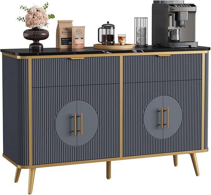 47.2" Buffet Storage Cabinet, Modern Fluted Coffee Bar Station - Image 3