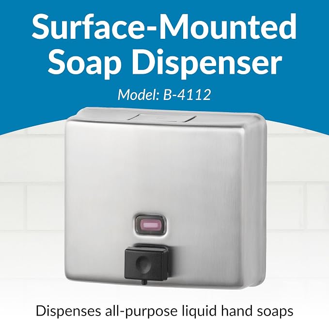 Bobrick Wall-Mounted Liquid Soap Dispenser, Satin-Finish Stainless Steel - Image 2