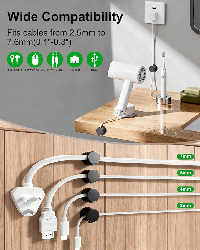 OneLeaf 12 Pack 360° Rotatable Spring Cable Clips, Adhesive Cord Holder - Image 6