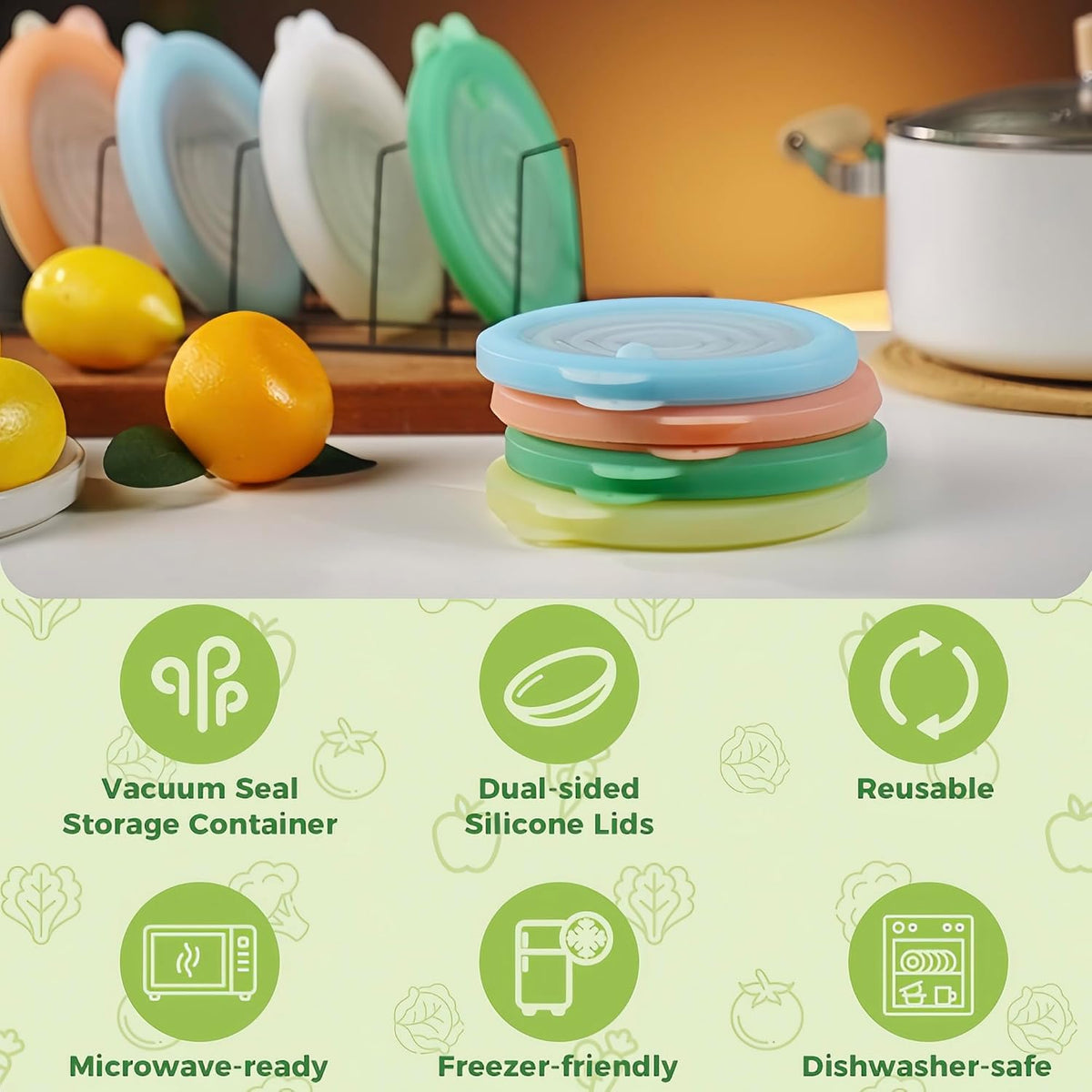 Silicone Reusable Vacuum-Seal Storage Containers for Fridge,Fresh