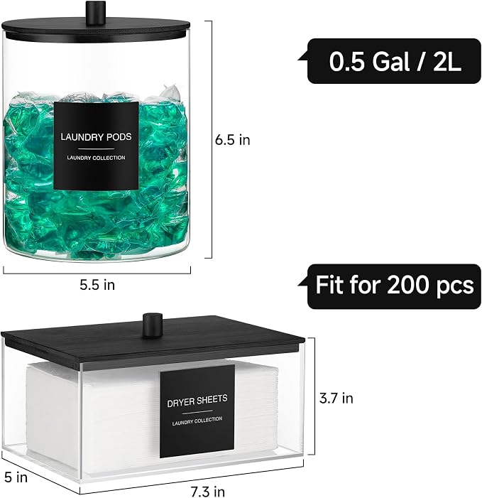 Glass Jars and Acrylic Dryer Sheet Holder, Laundry Pods Container - Image 3