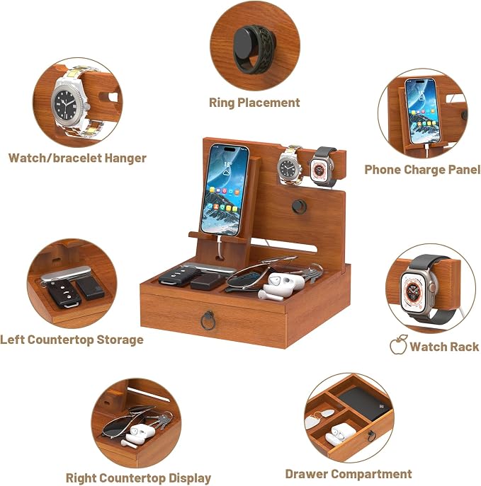 Wood Phone Docking Station, Nightstand Organizer - Image 4