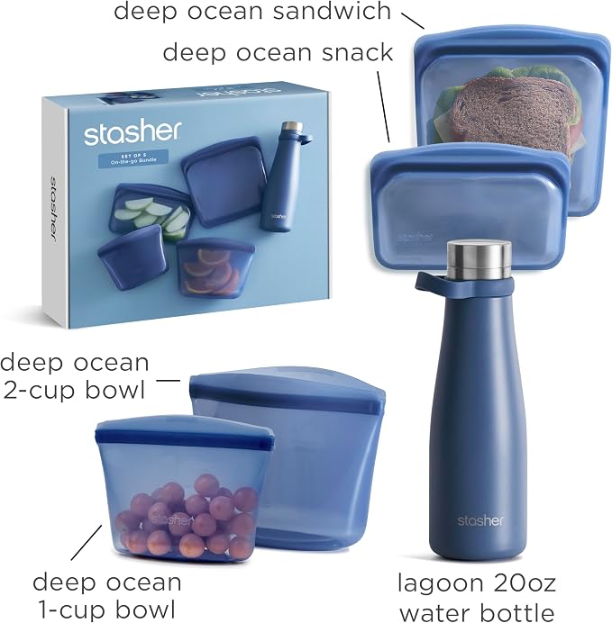 Stasher On-The-Go Boxed Starter Kit 5-Pack, Premium Silicone Reuseable Food - Image 6