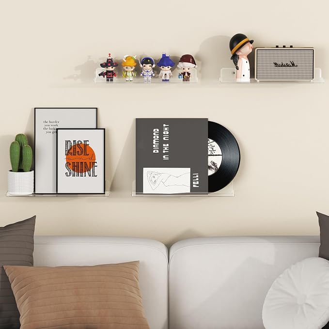 Lifewit Floating Shelves for Wall, 2 Pack 15" Clear Acrylic Shelf Room Decor - Image 2