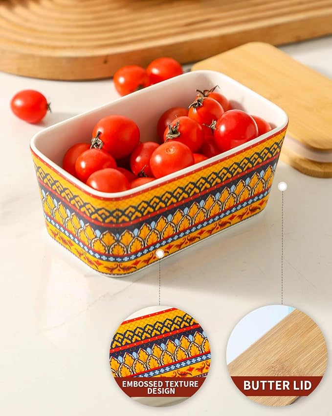 Hasense Bohemian Butter Dish, Farmhouse Ceramic Butter Dish - Image 4
