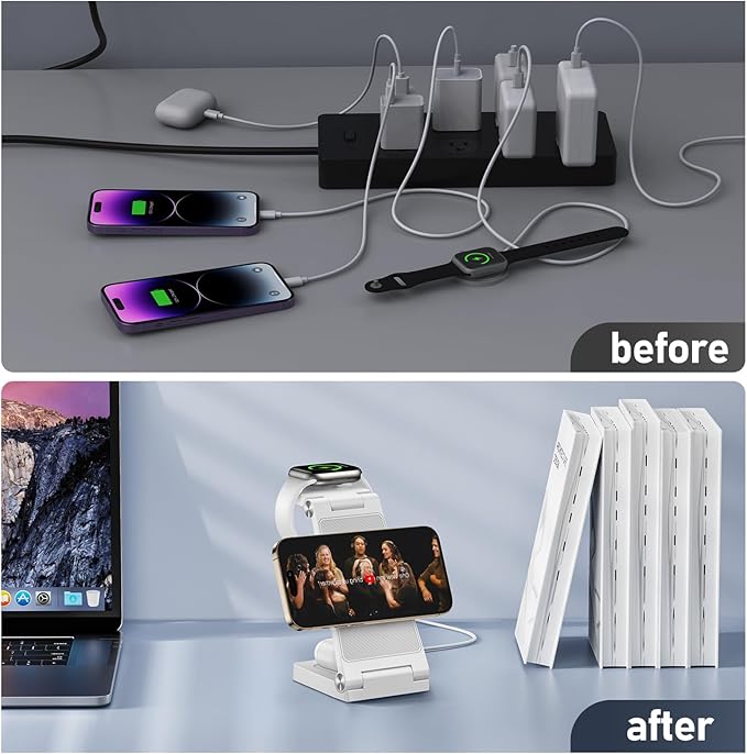 Magnetic Wireless Charger Stand, 3 in 1 Foldable Wireless Charging Station - Image 6